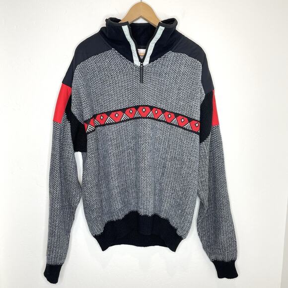 Obermeyer Whistler Pullover Sweater Jacket Mens XL Windbreaker Gray Red Wool - Picture 1 of 7